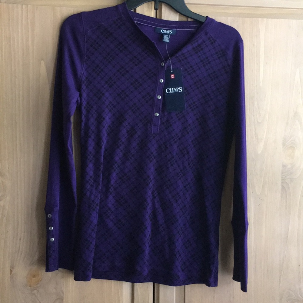 🆕CHAPS Purple Plaid Long Sleeve Top